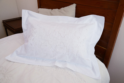 Victorian Embroidered Cotton Pillow Sham. King Size